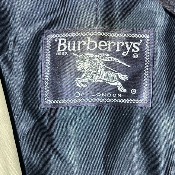 Vintage Burberry’s Olive green trench coat blue wool lining Men’s 46 Long - Picture 6 of 6